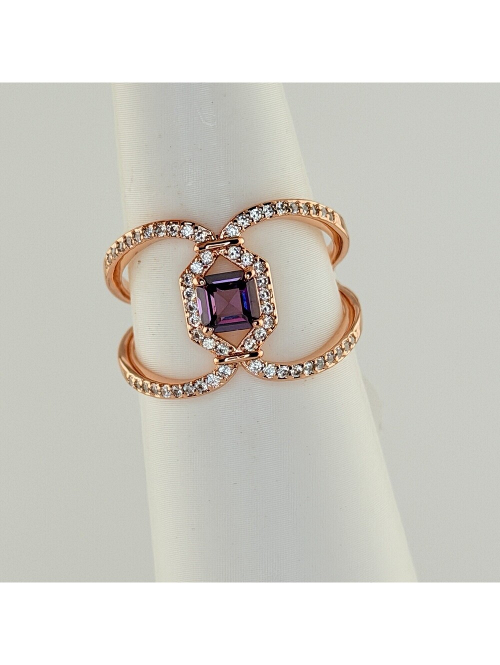 Bomb Party Ring Sz 9 RG71406 "Swirling Rumors" Amethyst on Rose Gold